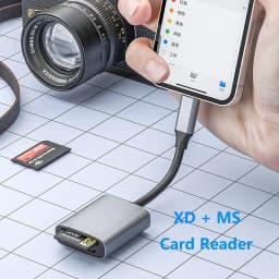 MS XD Memory Card Reader 2 in 1 USB Type-C or Lightning to XD MS Card Reader Adapter for Memory Sticks iPhone 16 15 Samsung Etc