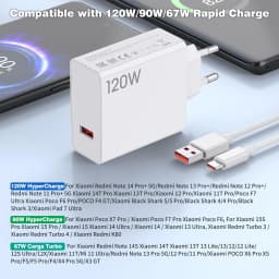 120W Turbo Fast USB Charger For Xiaomi 12 13 14 15 Ultra 17 Pro Max Redmi Note 11 12 13 Pro POCO X6 X7 Rapid Charge Type-C Cable