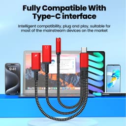 3 in 1 PD 60W Fast Charge Adapter For Iphone16 15 Samsung Type C to Dual Type C/3.5mm Jack Audio Adapter Cable Headphone Adapter