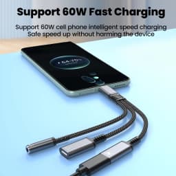 3 in 1 PD 60W Fast Charge Adapter For Iphone16 15 Samsung Type C to Dual Type C/3.5mm Jack Audio Adapter Cable Headphone Adapter