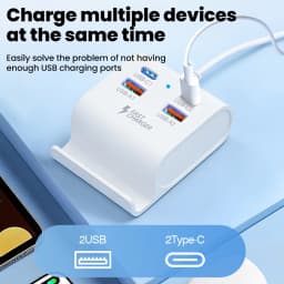 4 in 1 USB Bracket Socket USB Type C Fast Charging Power Strip With Mobile Phone Holder For iPhone Xiaomi Samsung Laptop Tablet