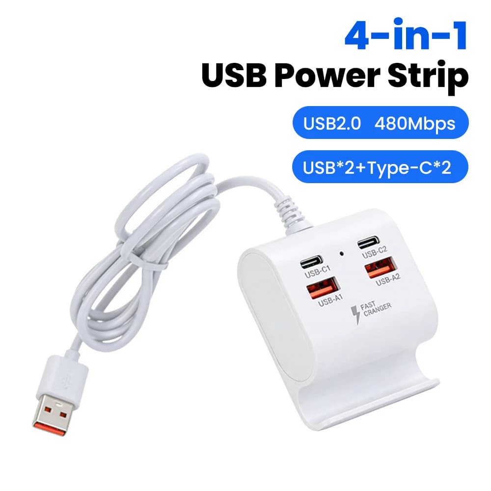 4 in 1 USB Bracket Socket USB Type C Fast Charging Power Strip With Mobile Phone Holder For iPhone Xiaomi Samsung Laptop Tablet