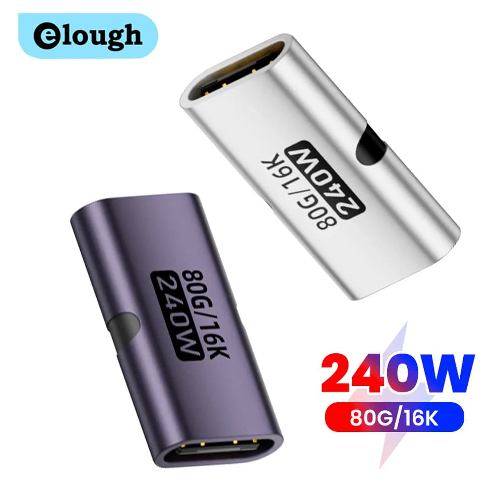 elough PD3.1 240W Type C Female to Type C Female Adapter 80Gbps USB C to USB C Connector 16K 60Hz Video Compatible