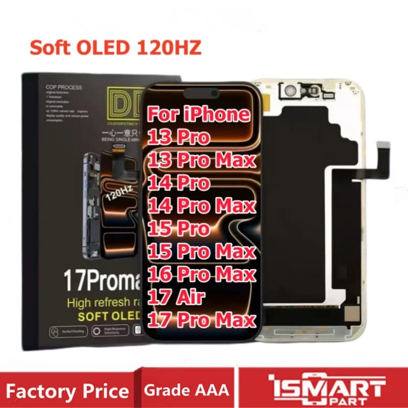 120HZ Soft OLED For iPhone 15 Pro Max 15Pro 13 Pro LCD Display 3D Touch Screen Digitizer Assembly High Refresh Rate Replacement