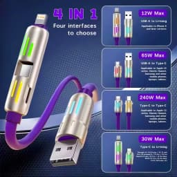 4-IN-1 240W USB Type C To USB C Cable PD Fast Charger Wire For iPhone 16 Pro Max 15 iPad Xiaomi Samsung Tablet 1M Data Cord
