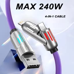 4-IN-1 240W USB Type C To USB C Cable PD Fast Charger Wire For iPhone 16 Pro Max 15 iPad Xiaomi Samsung Tablet 1M Data Cord