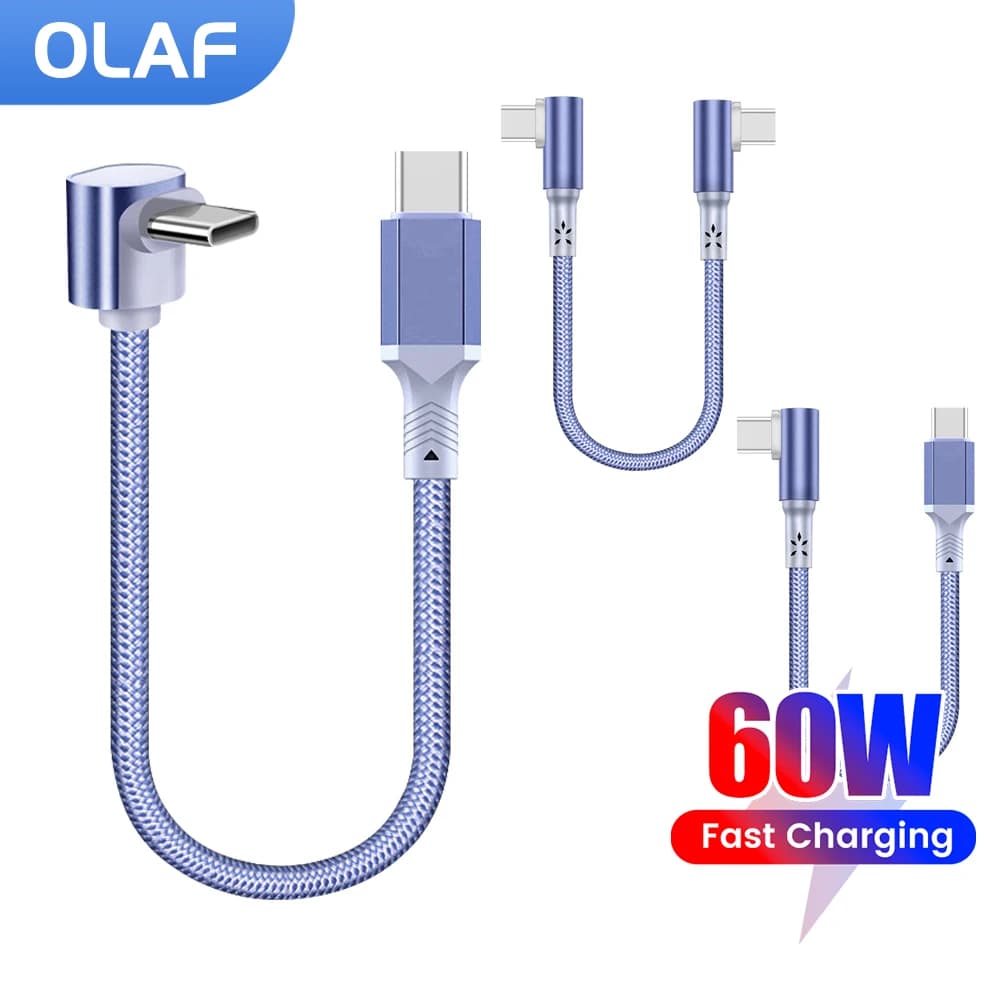 10CM 20CM Short USB C Cable Double Elbow 60W Type C To Type C Fast Charging Cable For iPhone 15 16 Huawei Samsung Xiaomi