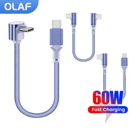 10CM 20CM Short USB C Cable Double Elbow 60W Type C To Type C Fast Charging Cable For iPhone 15 16 Huawei Samsung Xiaomi