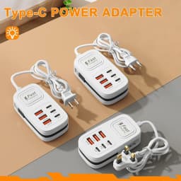 6 in 1 Fast Charging Power Strip 3USB+3Type-C Mobile Phone EU/UK/US Plug Desktop Charger Station USB HUB Adapter Socket 1m Cable