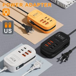 6 in 1 Fast Charging Power Strip 3USB+3Type-C Mobile Phone EU/UK/US Plug Desktop Charger Station USB HUB Adapter Socket 1m Cable