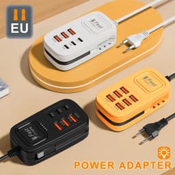 6 in 1 Fast Charging Power Strip 3USB+3Type-C Mobile Phone EU/UK/US Plug Desktop Charger Station USB HUB Adapter Socket 1m Cable