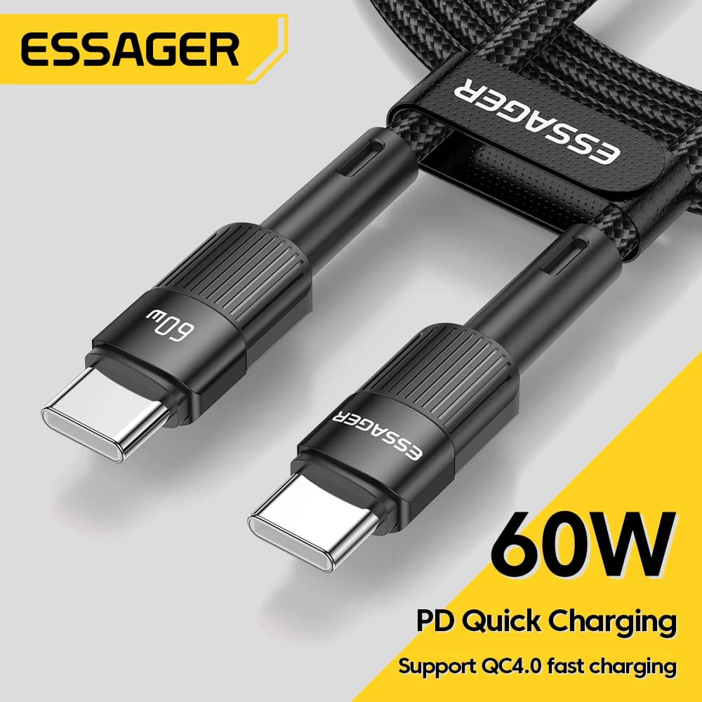 Essager 60W USB Type C To USB C Cable USB-C PD Fast Charging Charger Wire Cord For Macbook Samsung Xiaomi Type-C USBC Cable 3M