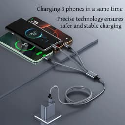 Fast Charging Cable Multi Charger Cable Nylon Braided Multiple USB Universal 3 in 1 Charging Cord Adapter with Type-C Micro