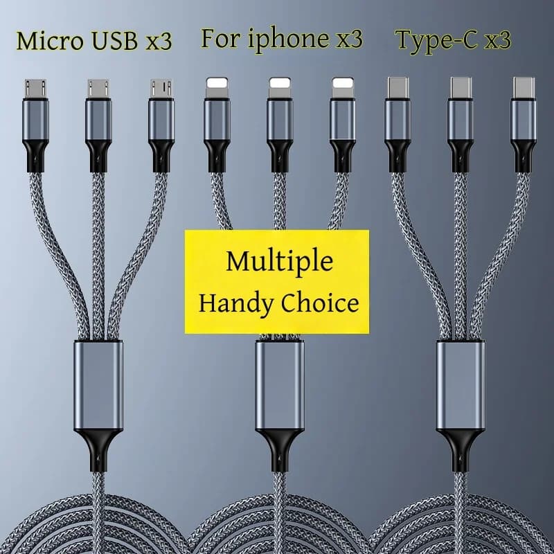 Fast Charging Cable Multi Charger Cable Nylon Braided Multiple USB Universal 3 in 1 Charging Cord Adapter with Type-C Micro