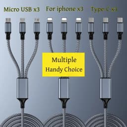 Fast Charging Cable Multi Charger Cable Nylon Braided Multiple USB Universal 3 in 1 Charging Cord Adapter with Type-C Micro