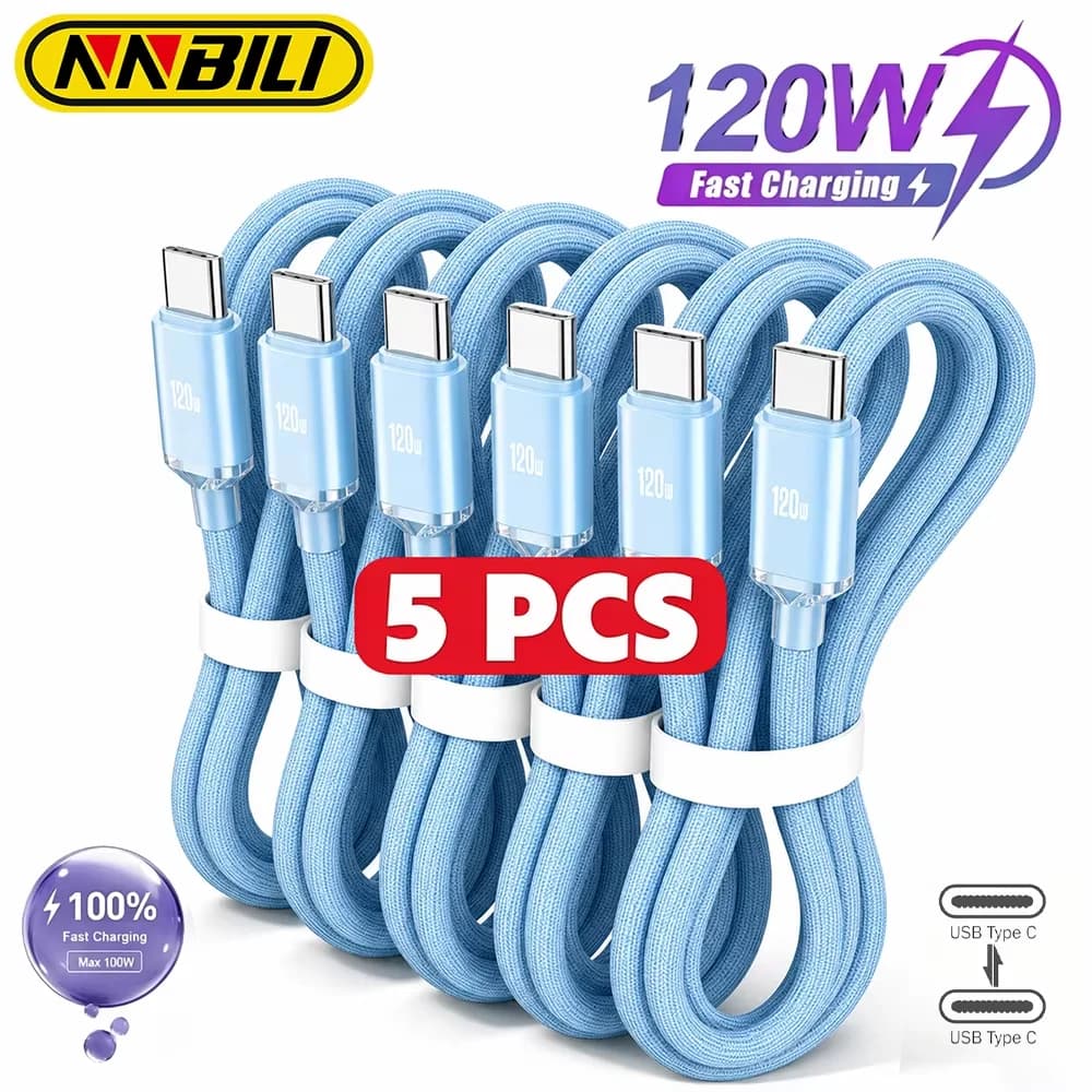 NNBILI 5Pcs 120W USB Type C to Type C Cable For iPhone 18 17 16 Fast Charging For Huawei Xiaomi Samsung S26 Fast Charging Cable
