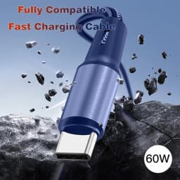 UGOURD New 60W Charger Cable USB-C to Type C Fast Charging Cable Flat Shoelace Style Orange Woven Deep Blue