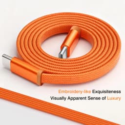 UGOURD New 60W Charger Cable USB-C to Type C Fast Charging Cable Flat Shoelace Style Orange Woven Deep Blue