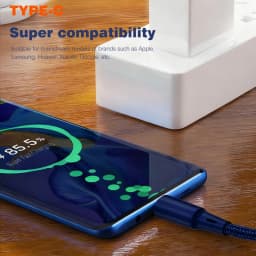 UGOURD New 60W Charger Cable USB-C to Type C Fast Charging Cable Flat Shoelace Style Orange Woven Deep Blue