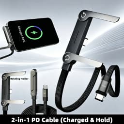 2-IN-1 Type-C Cable Foldable Mobile Phone Holder 240W Fast Charging Data Cable Multifunction Phone Charge Bracket Dual PD Cable