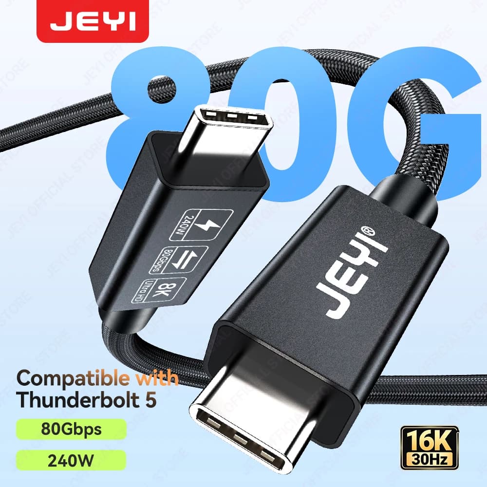 JEYI Thunderbolt 5 Cable 80Gbps 120Gbps Bandwidth 16K/8K Video 240W PD Fast Charging for MacBook iPad Dock Camera Mobile Storage