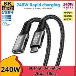 Type C Extension Cable Fast Charging Cable Extender Male to Female USB C 4 UHD Video 40Gbps 240W PD3.1 with Thunderbolt 4/3