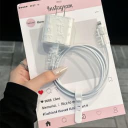 Cute Pink Flower Bowknot Pattern Soft Charger Case For iPhone 18/20W Charger Head Protective Sleeve Cable Protection Cover
