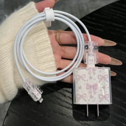 Cute Pink Flower Bowknot Pattern Soft Charger Case For iPhone 18/20W Charger Head Protective Sleeve Cable Protection Cover