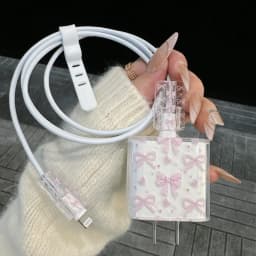 Cute Pink Flower Bowknot Pattern Soft Charger Case For iPhone 18/20W Charger Head Protective Sleeve Cable Protection Cover
