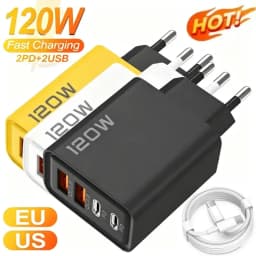 Total 120W Fast Charger USB Type C Cable Fast Charging Phone Power Adapter For iPhone Xiaomi Samsung Quick Charge Wall Charger