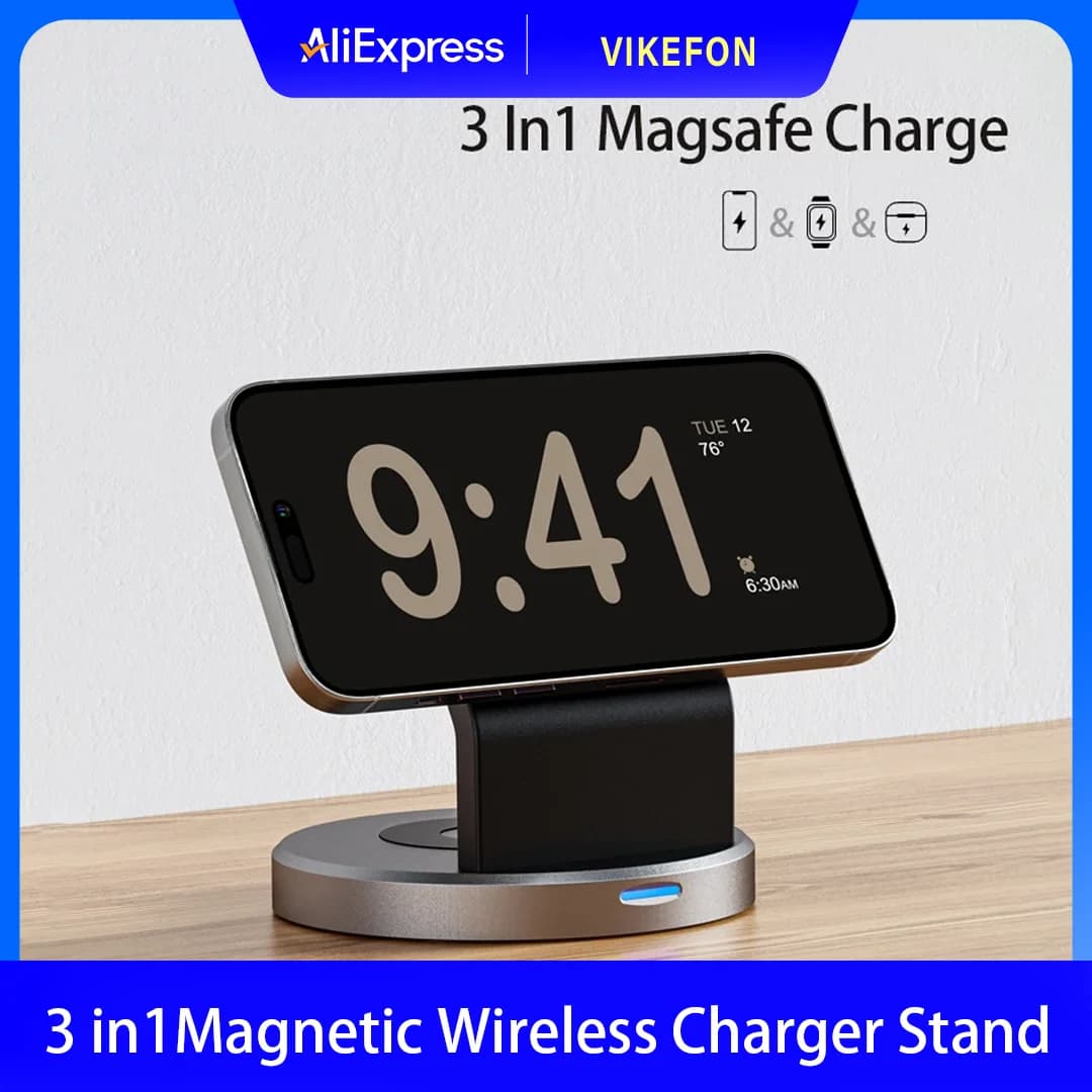 3 In 1 Magnetic Wireless Charger Stand For iPhone 17 16 15 14 13 12 Pro Max iWatch AirPods Station MagSafe Fast Charging Station