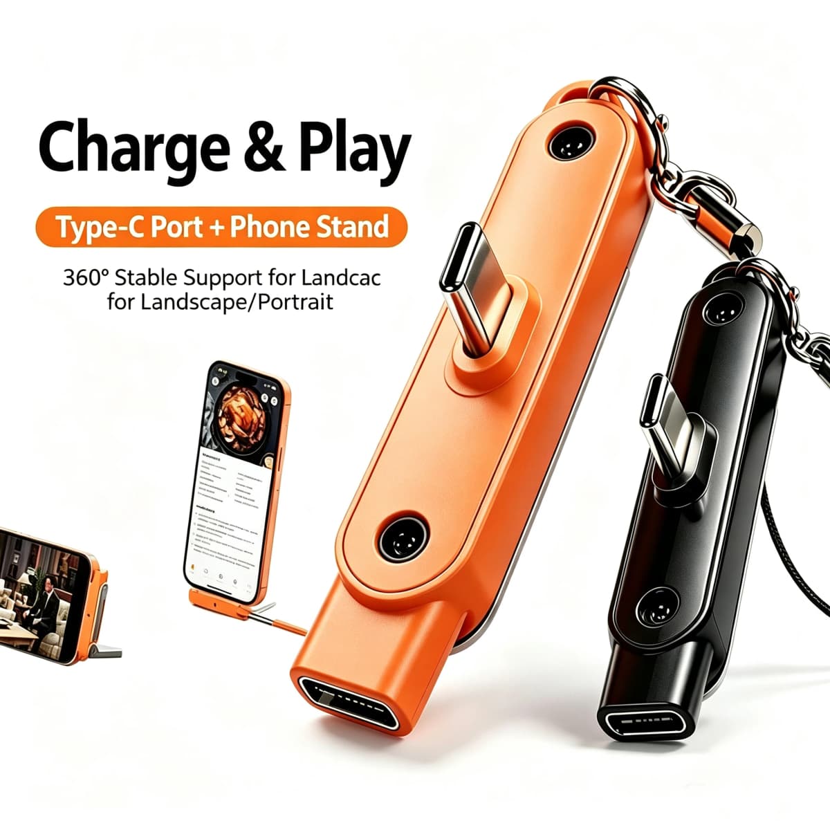 USB Type C Flat Charger Charging Cable C Kick Cable Stand With Invisible Support Foldable Phone Holder 240W Charge Wire Bracket