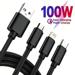 3 in 1 Universal Fast Charging Cable USB For iPhone Samsung Huawei Xiaomi Redmi POCO Micro USB Type C Quick Charge Braided Cable