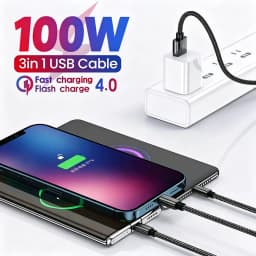 3 in 1 Universal Fast Charging Cable USB For iPhone Samsung Huawei Xiaomi Redmi POCO Micro USB Type C Quick Charge Braided Cable