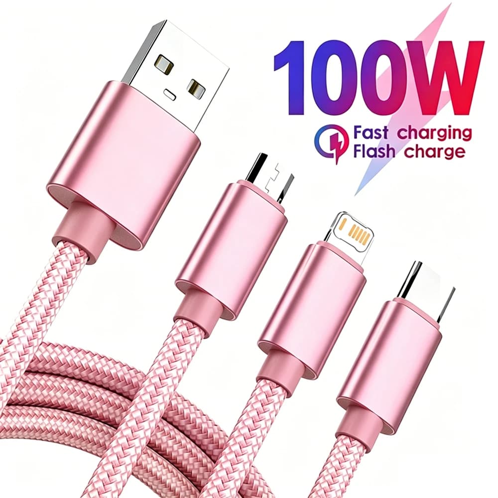 3 in 1 Universal Fast Charging Cable USB For iPhone Samsung Huawei Xiaomi Redmi POCO Micro USB Type C Quick Charge Braided Cable