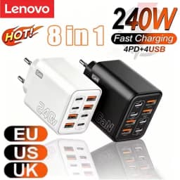 Lenovo 2026 New 240W Multi Port Charger Pd Smartphone Super Fast Charging 4usb-4type-C Charging Head EU US UK Adapter