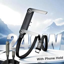 2-in-1 240w Built In Phone Stand Charging Cable USB C To USB C Quick Charge Data Wire For iPhone 17 Foldable Bracket Type C Cord