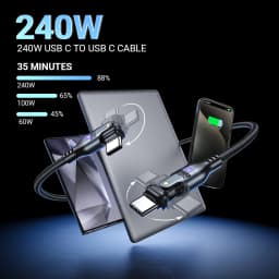 AUFU USB C to Type C Phone Data Cable 240W 5A Fast Charging Cable for Samsung OPPO MacBook Laptop 180 Degree Type C Wire Cord 3M