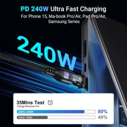 AUFU USB C to Type C Phone Data Cable 240W 5A Fast Charging Cable for Samsung OPPO MacBook Laptop 180 Degree Type C Wire Cord 3M