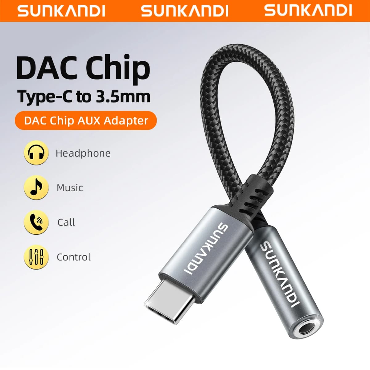 SUNKANDI USB Type C to 3.5mm Female Headphone Jack Adapter, USB C to Aux Audio Dongle Cable Cord for iPad, Samsung, MacBook
