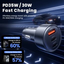 Toocki 65W USB C Car Charger 3 Ports Type C Fast Charge PPS PD3.0 QC Car Phone Charger For iPhone 16 Xiaomi Huawei Samsung