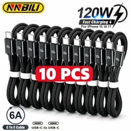 NNBILI 10Pcs 120W USB Type C to Type C Color Cable For iPhone 15 16 17 Fast Charging For Huawei Xiaomi Samsung Type C Data Cable