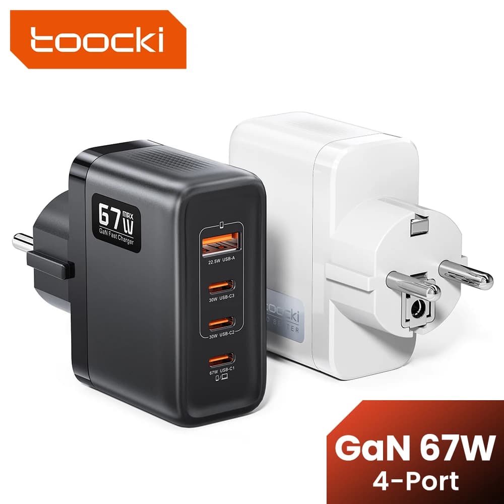 Toocki 67W GaN Grounded USB C Phone Charger Adapter PPS PD SFC3.0 Super Fast Charging Charger for Samsung S26 Buds iPhone Laptop