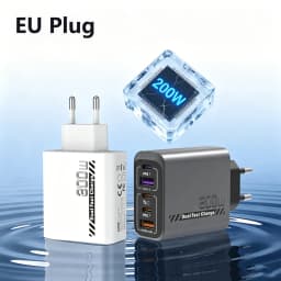 Lenovo 200W 2U + 3PD Multi-Port Charger Smart Full Protocol Intelligent Super-Fast Charger Compatible with EU US UK Standards