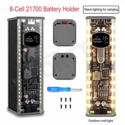 PD100W High-Power Power Bank Case Solder-Free 8-Cell 21700 Battery Holder DCVoltage Regulation High-Brightness LED Outdoor Light
