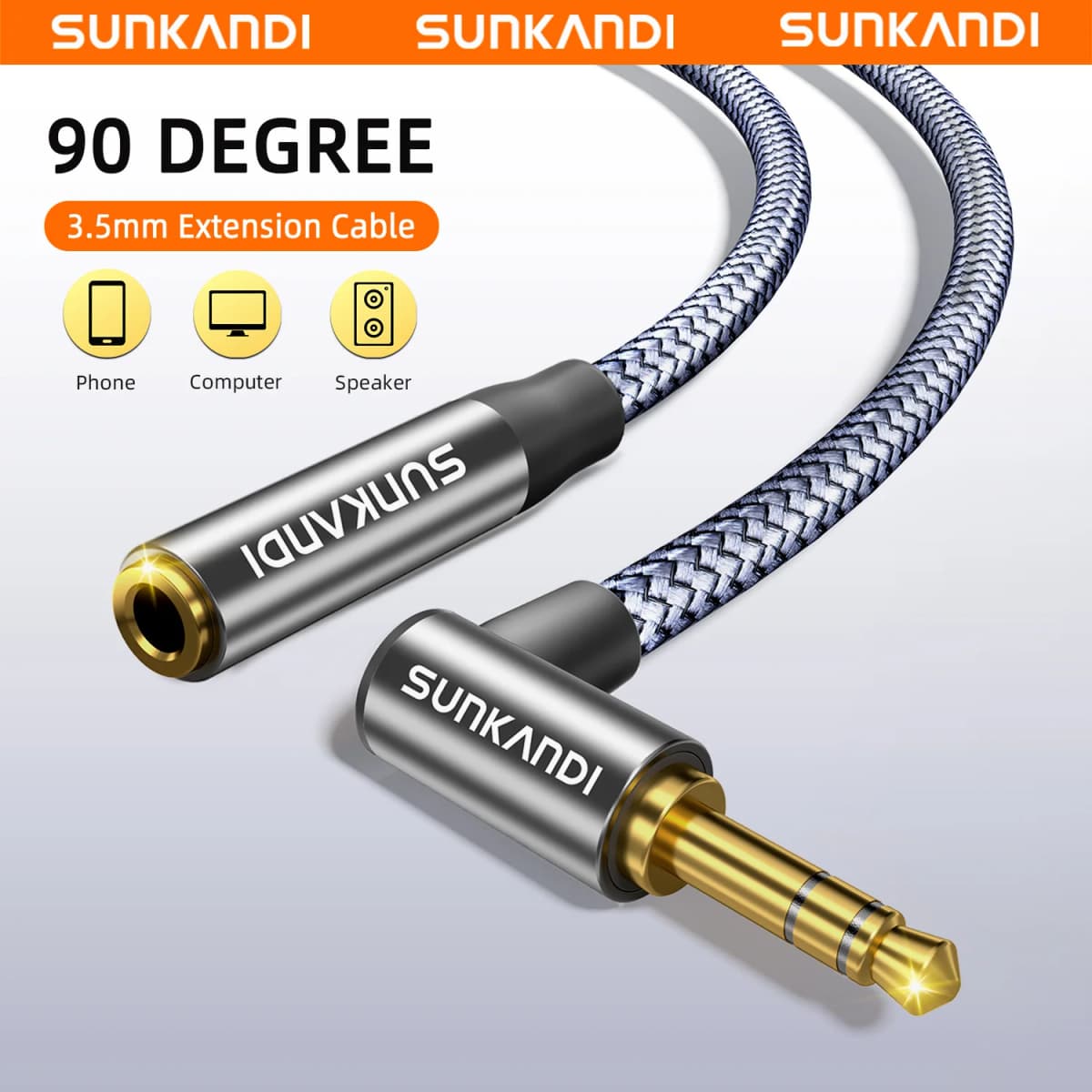 SUNKANDI Headphone Extension Cable, 90-Degree Right Angle Male to Female Stereo Audio Cable for Smartphones, Media Player