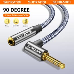 SUNKANDI Headphone Extension Cable, 90-Degree Right Angle Male to Female Stereo Audio Cable for Smartphones, Media Player