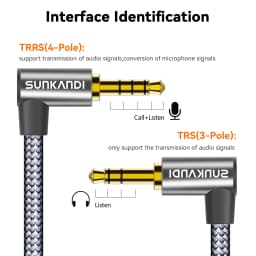 SUNKANDI Headphone Extension Cable, 90-Degree Right Angle Male to Female Stereo Audio Cable for Smartphones, Media Player