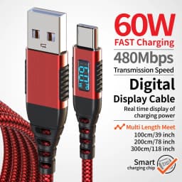 60W USB-A TO Type-C Fast Charging Cable for iPhone 17/16/15 Pro Max iPad Pro Galaxy S24/S23 Switch MacBook Air
