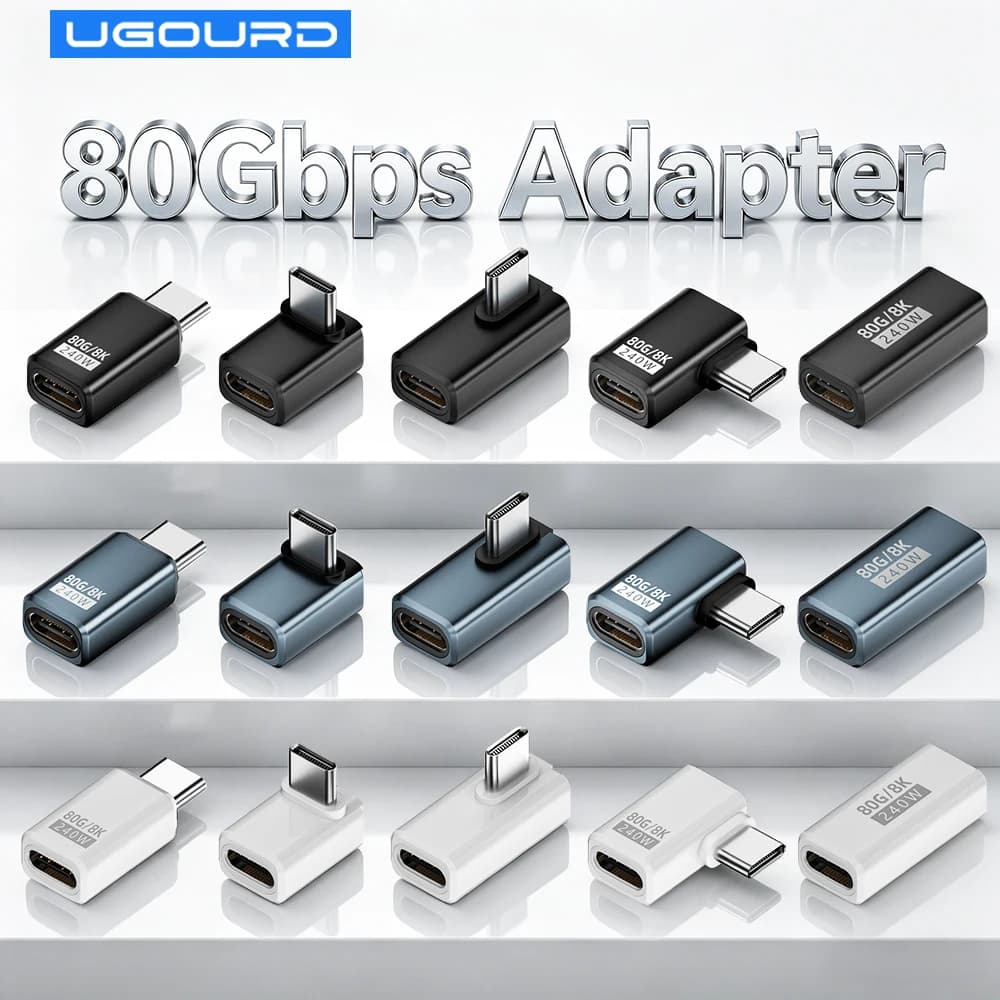 Thunderbolt 5/4/3 Elbow Adapter 80Gbps USB4 V2.0 Right Angle Adapter 90 Degree L-Shaped USB-C to USB-C Connector 240W PD 8K60Hz